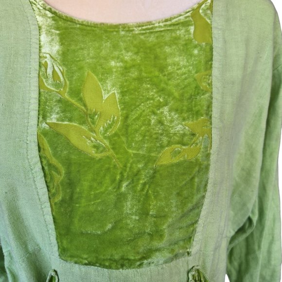 Dear Friends Boho Linen Top Vintage Women's Sz Medium Burnt Velvet Accents - Picture 8 of 14